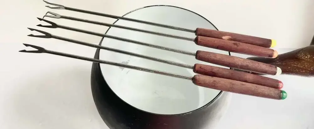 Vintage Cast Iron Fondue Pot Set with Forks